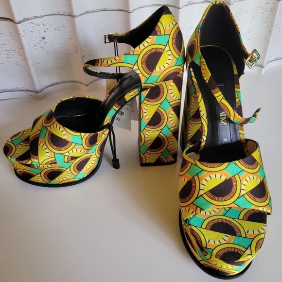 Zara Chunky Heel Satin Platform Sandals - Picture 7 of 8